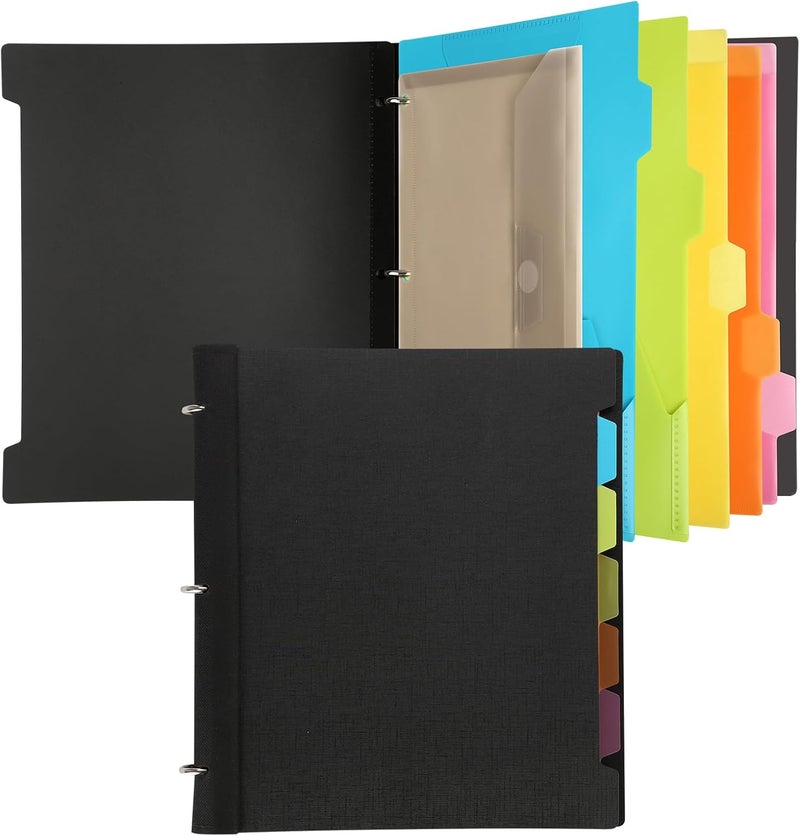 Tashkummy Pivotable Refillable Notebook, 3 Ring Binder Notebooks 1 Inch, Notebook with Dividers and Pockets, Folder Notebook, Flexible Binder, Soft Binders 3 Ring, Foldable Binder- Black - Image 1